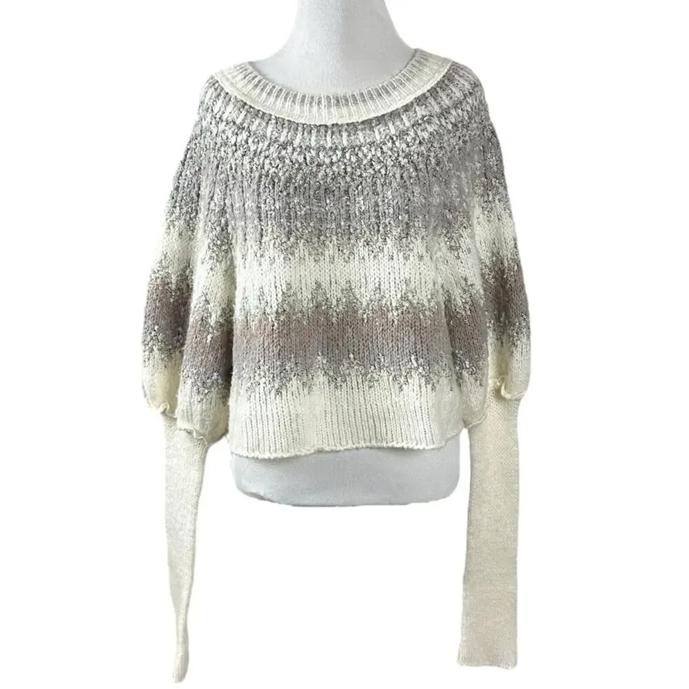 Free People Wool Fair Isle Puff Sleeve Sweater Home For the Holidays XL - Picture 6 of 12